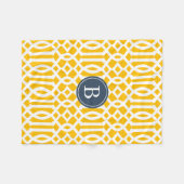 Couverture Polaire Monogramme Motif de Trellis bleu jaune et marine (Devant (Horizontal))