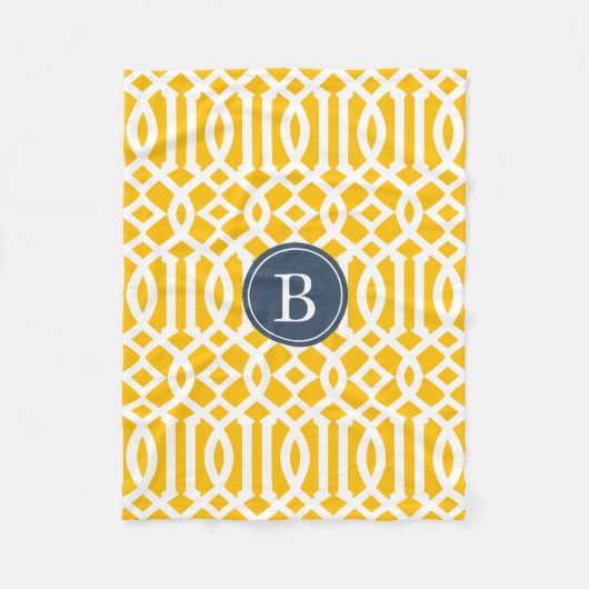 Couverture Polaire Monogramme Motif de Trellis bleu jaune et marine (Devant)