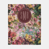 Couverture Polaire monogramme motif vintage violet rose (Devant)