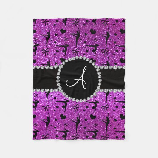 Couverture Polaire Monogramme néon violet parties scintillant de coeu (Devant)