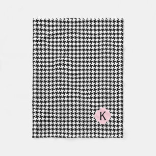 Couverture Polaire Monogramme Noir, Blanc et Pastel Rose Houndstooth