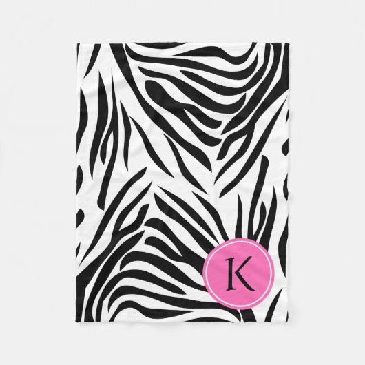 Couverture Polaire Monogramme noir et blanc Zèbre Impression avec ros (Devant)