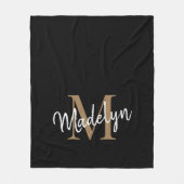 Couverture Polaire Monogramme Noir Or Élégant Feminine Chic Script (Devant)