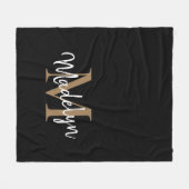Couverture Polaire Monogramme Noir Or Élégant Feminine Chic Script (Devant (Horizontal))