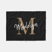 Couverture Polaire Monogramme Noir Or Élégant Feminine Chic Script (Devant (Horizontal))