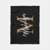 Couverture Polaire Monogramme Noir Or Élégant Feminine Chic Script (Devant)