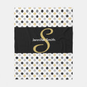 Couverture Polaire Monogramme Noir, Or, Pois d'argent (Devant)