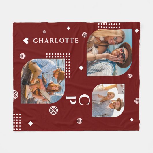 Couverture Polaire Monogramme Nom 3 Photo Collage tendance (Devant (Horizontal))