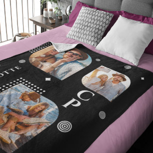 Couverture Polaire Monogramme Nom 3 Photo Collage tendance moderne
