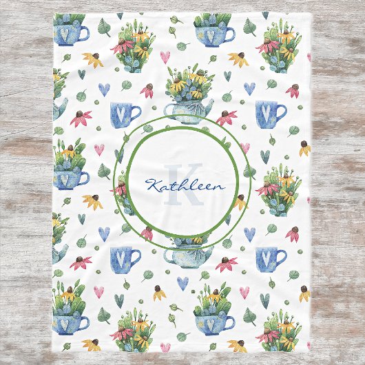 Couverture Polaire Monogramme & Nom, Confleurs Teapots Coeurs