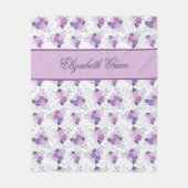 Couverture Polaire Monogramme Nom Floral Rose Violet Script (Devant)