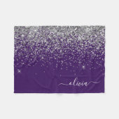 Couverture Polaire Monogramme Nom Paillettes Argent Violet Fille (Devant (Horizontal))
