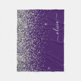 Couverture Polaire Monogramme Nom Paillettes Argent Violet Fille