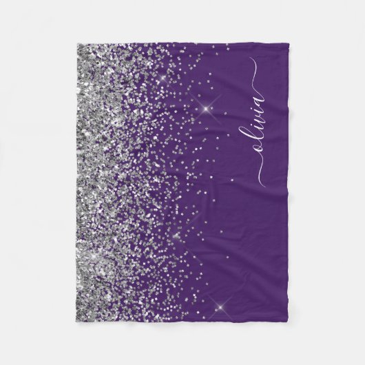 Couverture Polaire Monogramme Nom Paillettes Argent Violet Fille (Devant)