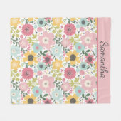 Couverture Polaire Monogramme Nom Rose Jaune Bleu Floral (Devant (Horizontal))