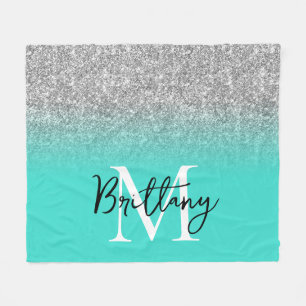 Couverture Polaire Monogramme Ombre Turquoise Parties scintillant Arg