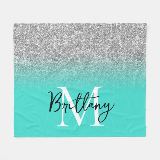 Couverture Polaire Monogramme Ombre Turquoise Parties scintillant Arg (Devant (Horizontal))