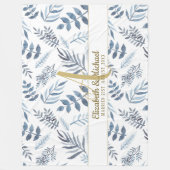 Couverture Polaire Monogramme or Azure Blue Botanical Feuille Mariage (Devant)