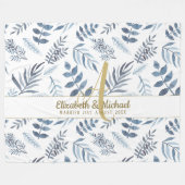 Couverture Polaire Monogramme or Azure Blue Botanical Feuille Mariage (Devant (Horizontal))
