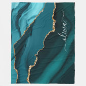 Couverture Polaire Monogramme Or Geode Agate Bleu Aqua Vert Or (Devant)