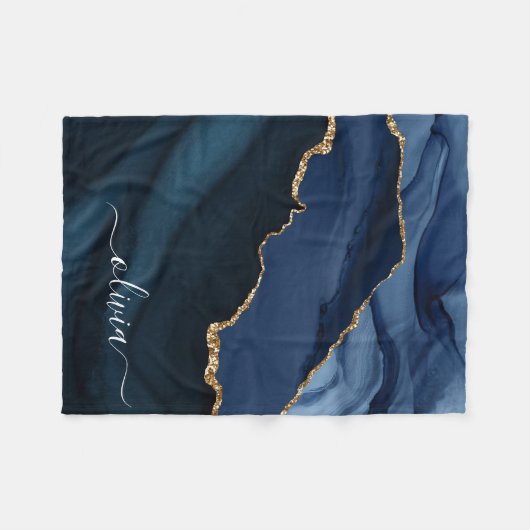 Couverture Polaire Monogramme Or Géode d'Agate Bleu Marine (Devant (Horizontal))