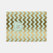 Couverture Polaire Monogramme Or & Mint-Green Zigzag Chevron (Devant (Horizontal))
