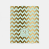 Couverture Polaire Monogramme Or & Mint-Green Zigzag Chevron (Devant)