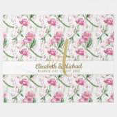 Couverture Polaire Monogramme or Pink Peonies Feuilles verts Nouveaux (Devant (Horizontal))
