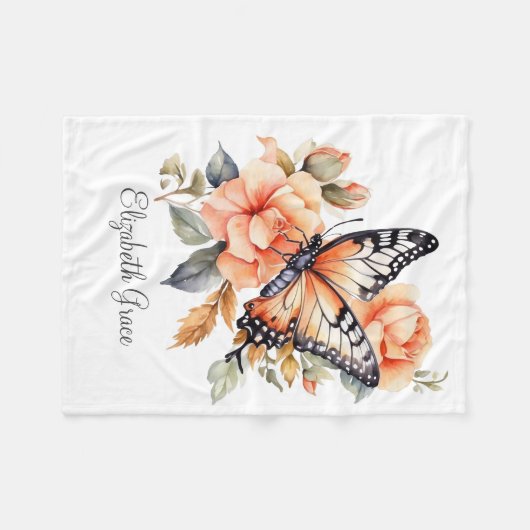 Couverture Polaire Monogramme Peach Floral Papillon Bébé Filles Bébé (Devant (Horizontal))