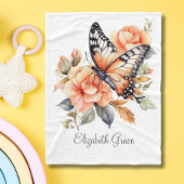 Couverture Polaire Monogramme Peach Floral Papillon Bébé Filles Bébé