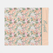 Couverture Polaire Monogramme Peach Rose Blanc Vert Floral Eucalyptus (Devant (Horizontal))