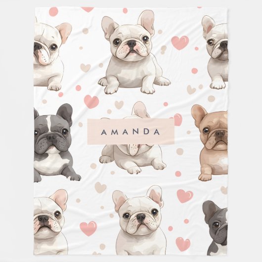 Couverture Polaire Monogramme Personalized Adorable French Bulldog (Devant)