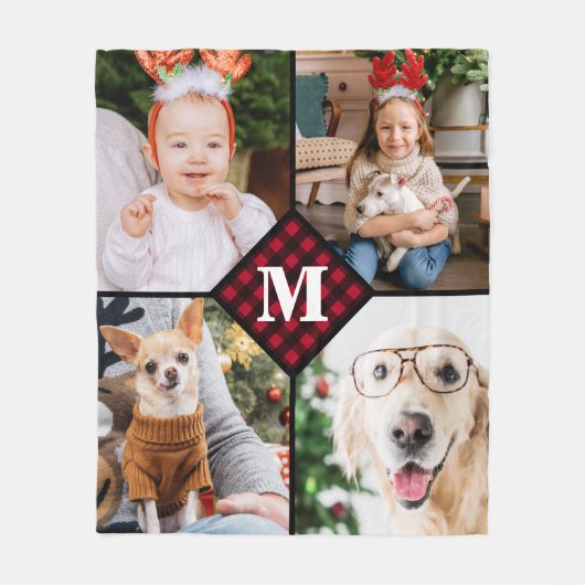 Couverture Polaire Monogramme personnalisé 4 photo rouge bison plaqué