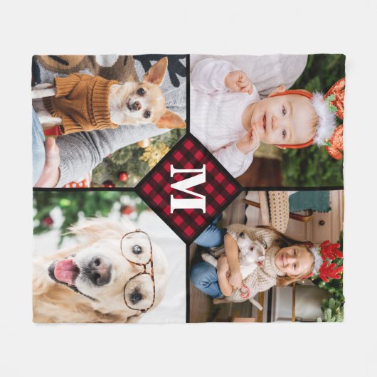 Couverture Polaire Monogramme personnalisé 4 photo rouge bison plaqué (Devant (Horizontal))