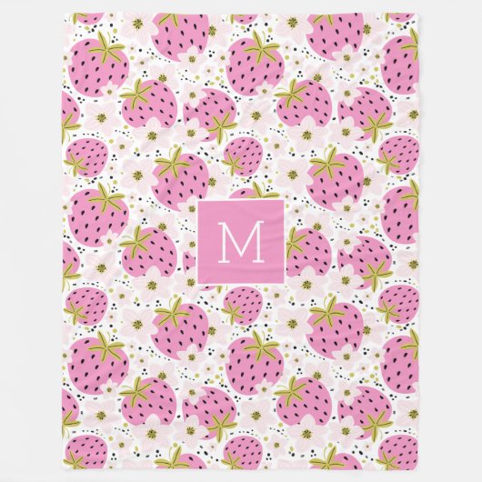 Couverture Polaire Monogramme personnalisé de fraises roses (Devant)