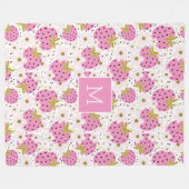 Couverture Polaire Monogramme personnalisé de fraises roses (Devant (Horizontal))