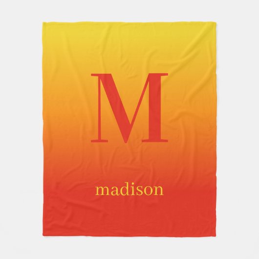Couverture Polaire Monogramme personnalisé et nom Dégradé jaune à rou (Devant)