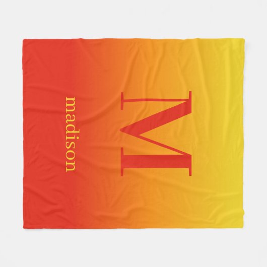 Couverture Polaire Monogramme personnalisé et nom Dégradé jaune à rou (Devant (Horizontal))