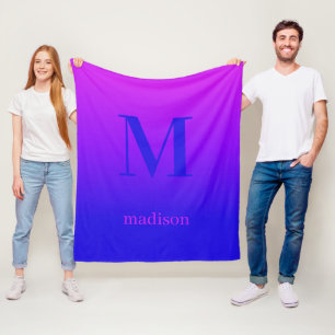 Couverture Polaire Monogramme personnalisé et nom Pink to Blue Gradi