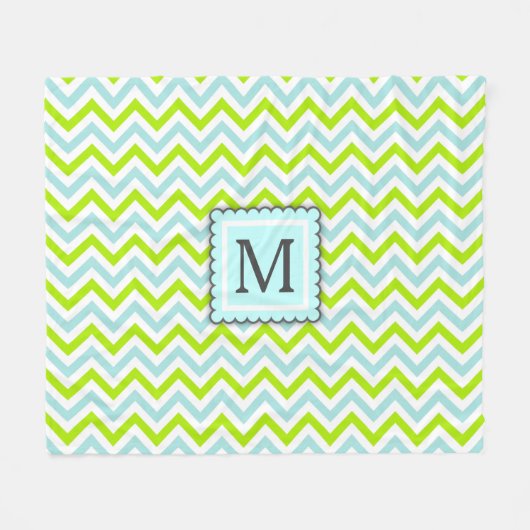 Couverture Polaire Monogramme personnalisé Green & Aqua Blue Chevron (Devant (Horizontal))