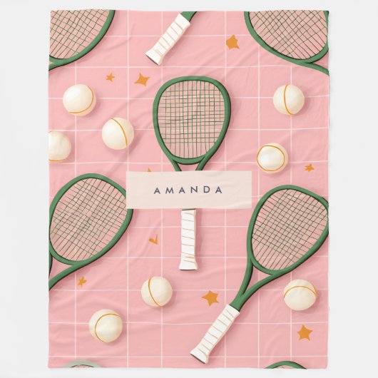 Couverture Polaire Monogramme Personnalisé Retro Tennis Racket Motif (Devant)