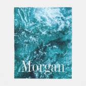 Couverture Polaire Monogramme personnalisé Vagues de mer Turquoise (Devant)
