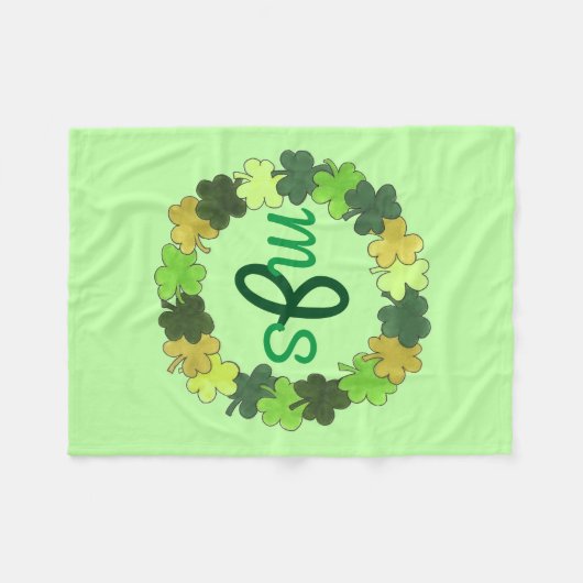 Couverture Polaire Monogramme personnalisé Vert Irlandais Shamrock Wr (Devant (Horizontal))