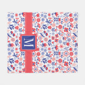 Couverture Polaire Monogramme| Plan floral bleu et corail (Devant (Horizontal))