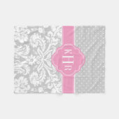 Couverture Polaire Monogramme Pois gris et rose Damas (Devant (Horizontal))