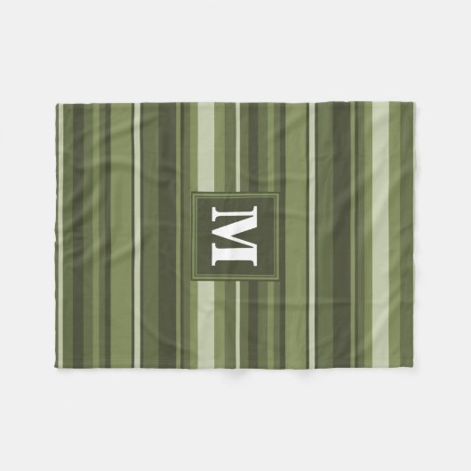 Couverture Polaire Monogramme rayures vert olive (Devant (Horizontal))