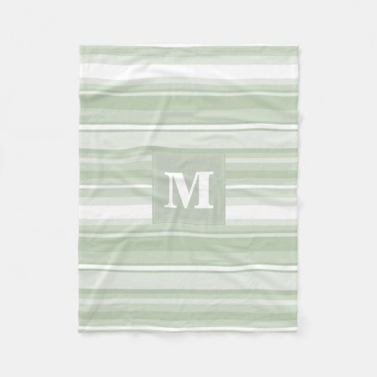 Couverture Polaire Monogramme rayures vert pâle (Devant)