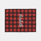 Couverture Polaire Monogramme Red Black Buffalo Plaid Nom personnalis (Devant (Horizontal))