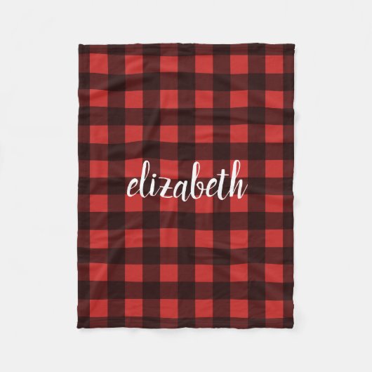 Couverture Polaire Monogramme Red Black Buffalo Plaid Nom personnalis (Devant)