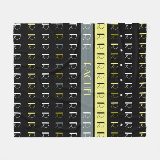 Couverture Polaire Monogramme répliqué par bandes cool sur noir (Devant (Horizontal))